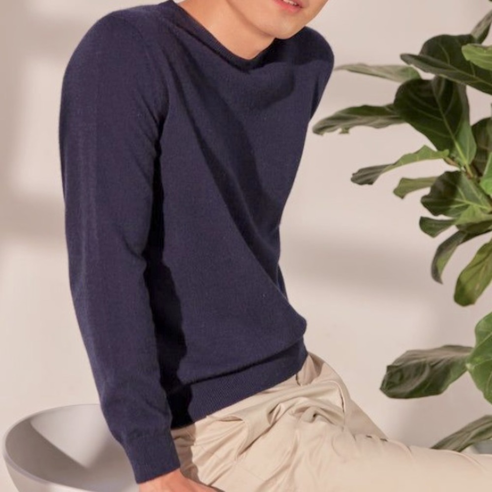 DANIEL BISHOP Crewneck Sweater Merino Wool Blue XL
